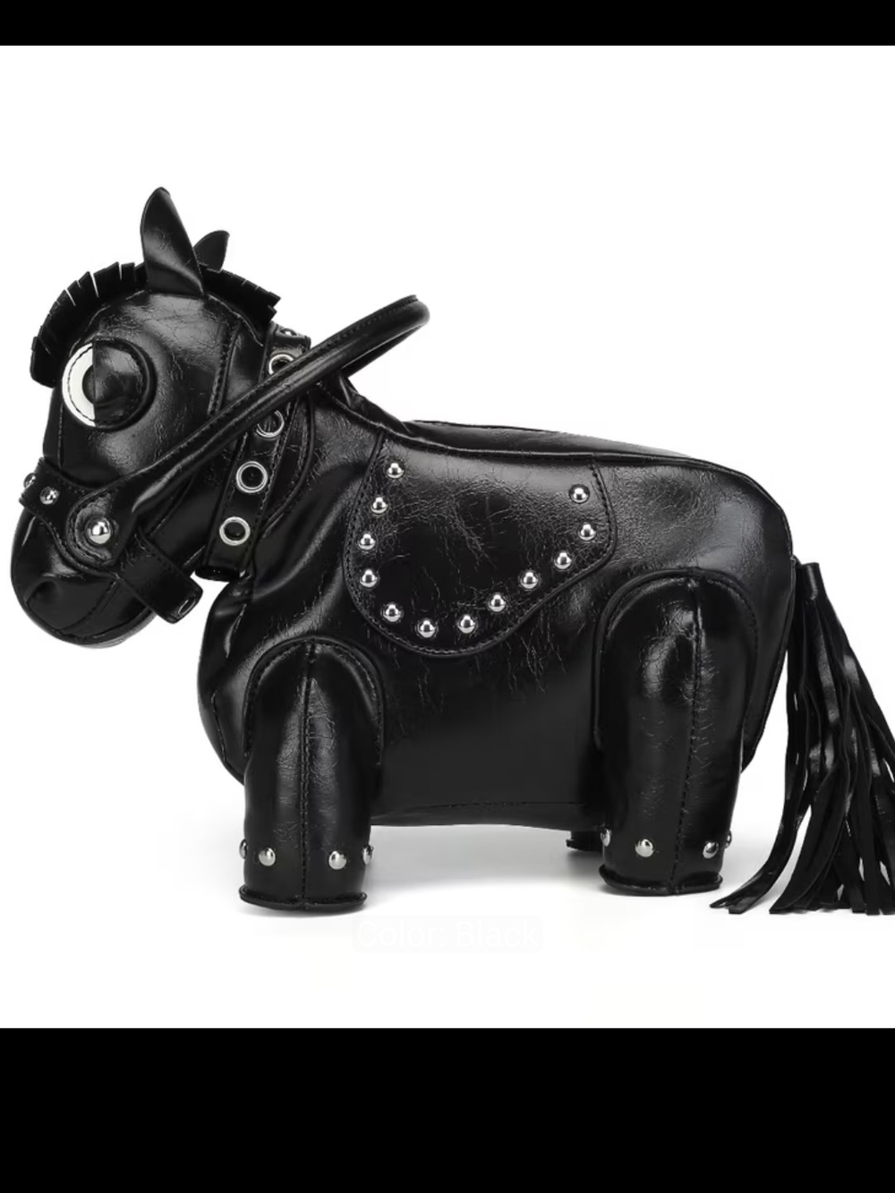 Black Studded Horse Crossbody Bag